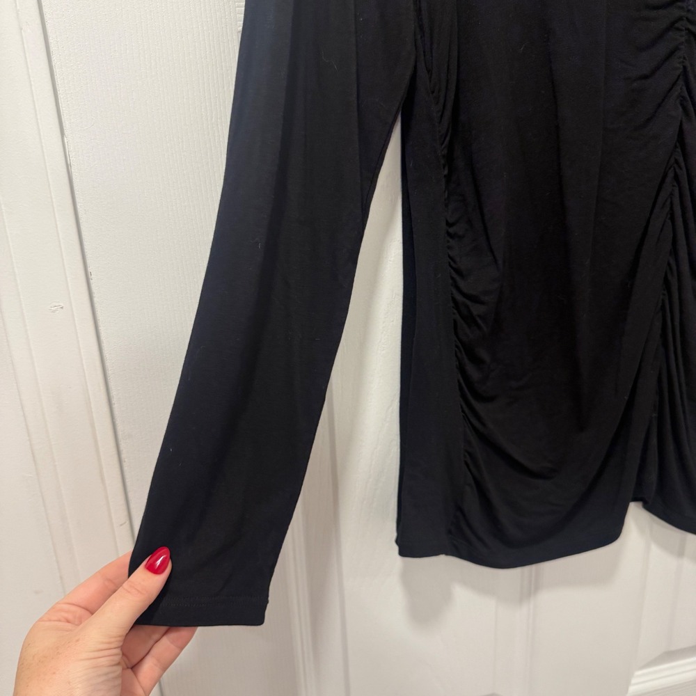 ELOQUII Black Long Sleeve Gathered V Neck Top Plus Size 14 16 - Picture 4 of 7
